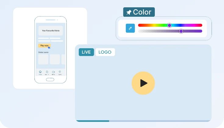 Color picker over a mobile app and a live TV player