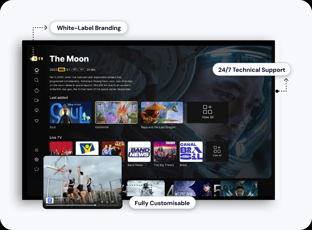Branded TV app with live channels and a sports stream