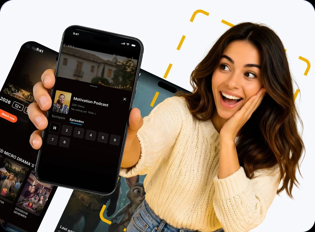 Viewer holding a phone with a vertical micro-drama app