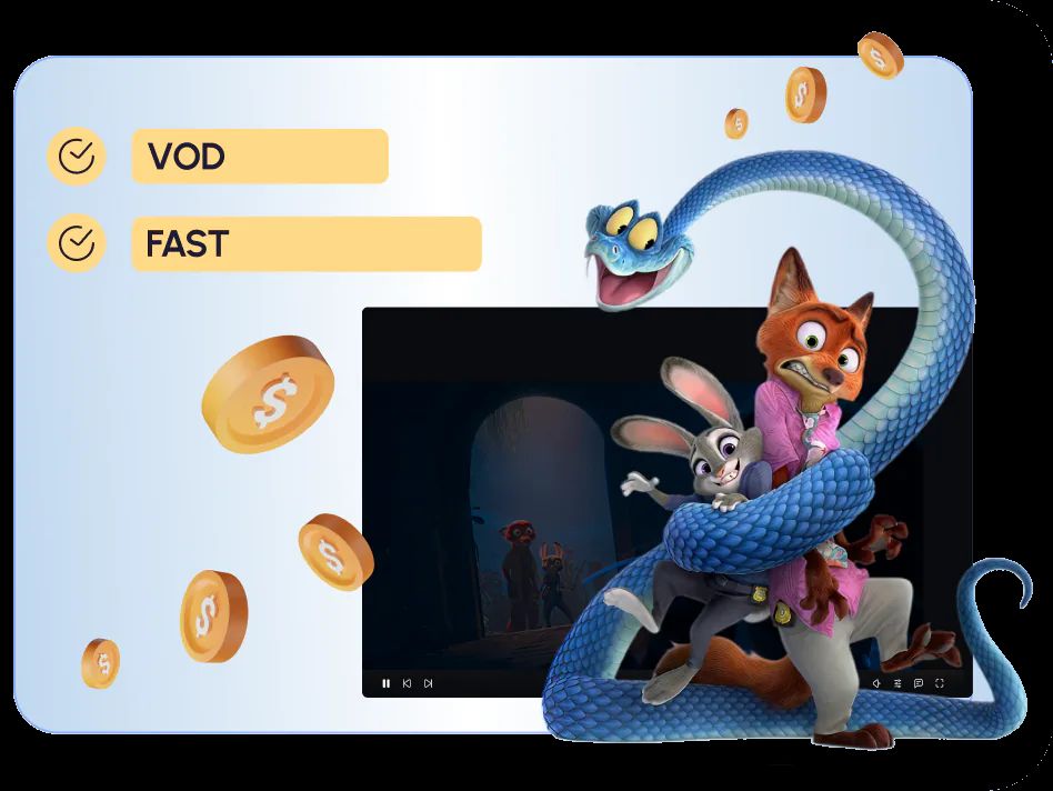 Streaming VOD e FAST com monetização