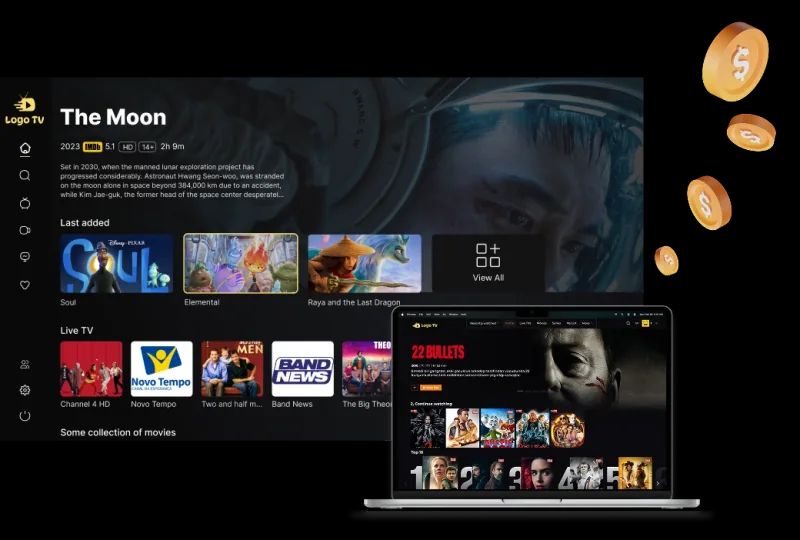 inoRain OTT app showing FAST channels and VOD